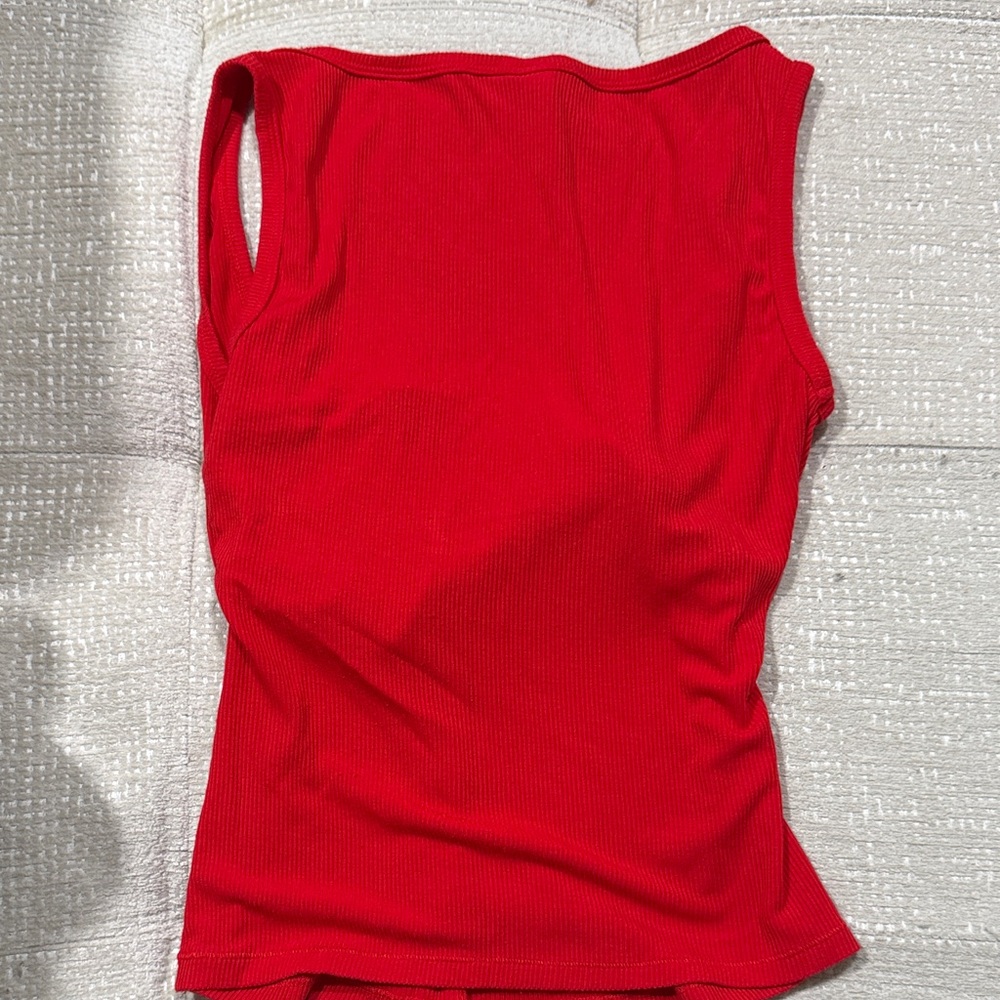 SKIMS Red Lace-Trim Ribbed Button-Front Tank - Picture 5 of 5